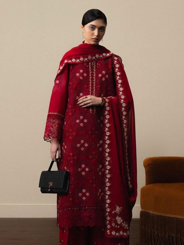 Zara By Shahjahan Red Luxury Lawn Collection Replica