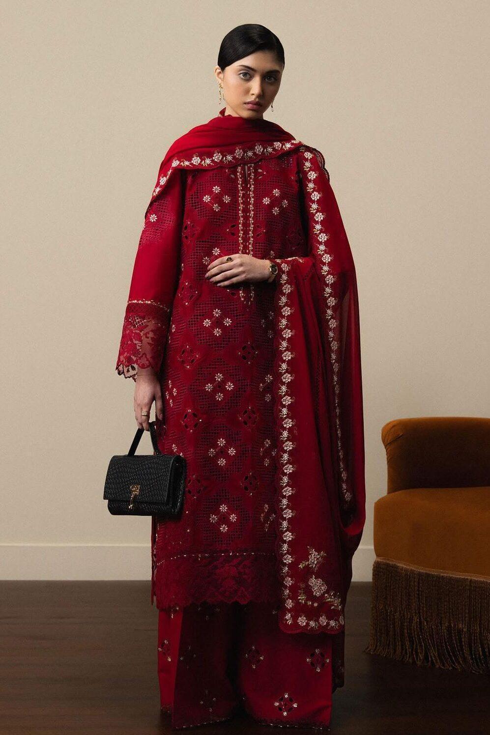 Zara By Shahjahan Red Luxury Lawn Collection Replica