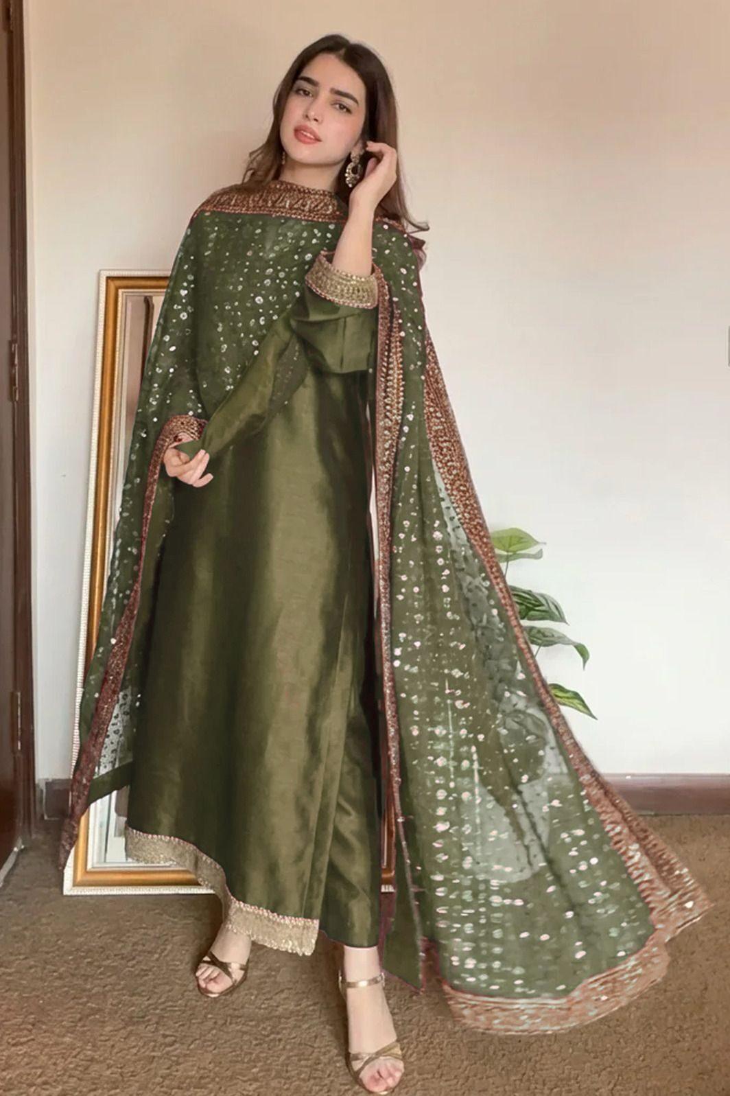 Rang E Haya Green Sheesha Silk Formal Collection Replica