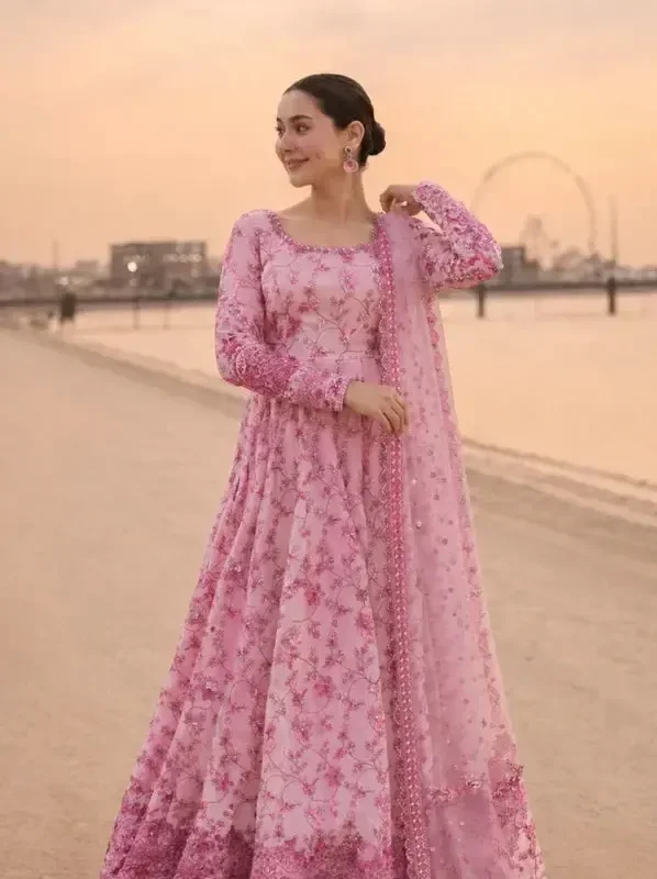 Faiza Saqlain Pink Luxury Lawn Collection Frock Replica