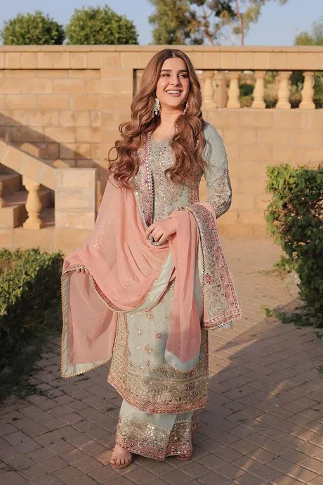 Haseen Seagreen Chiffon Collection Replica