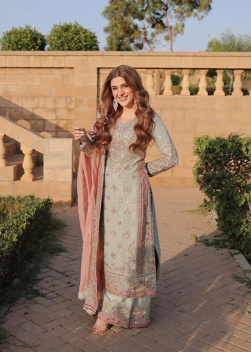 Alternative view of Haseen Seagreen Chiffon Collection Replica