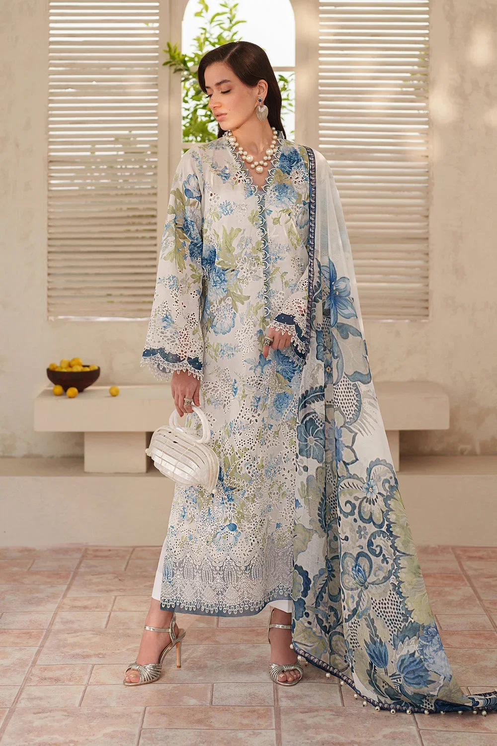Alternative view of Baroque White Luxury Swiss Lawn Collection Replica