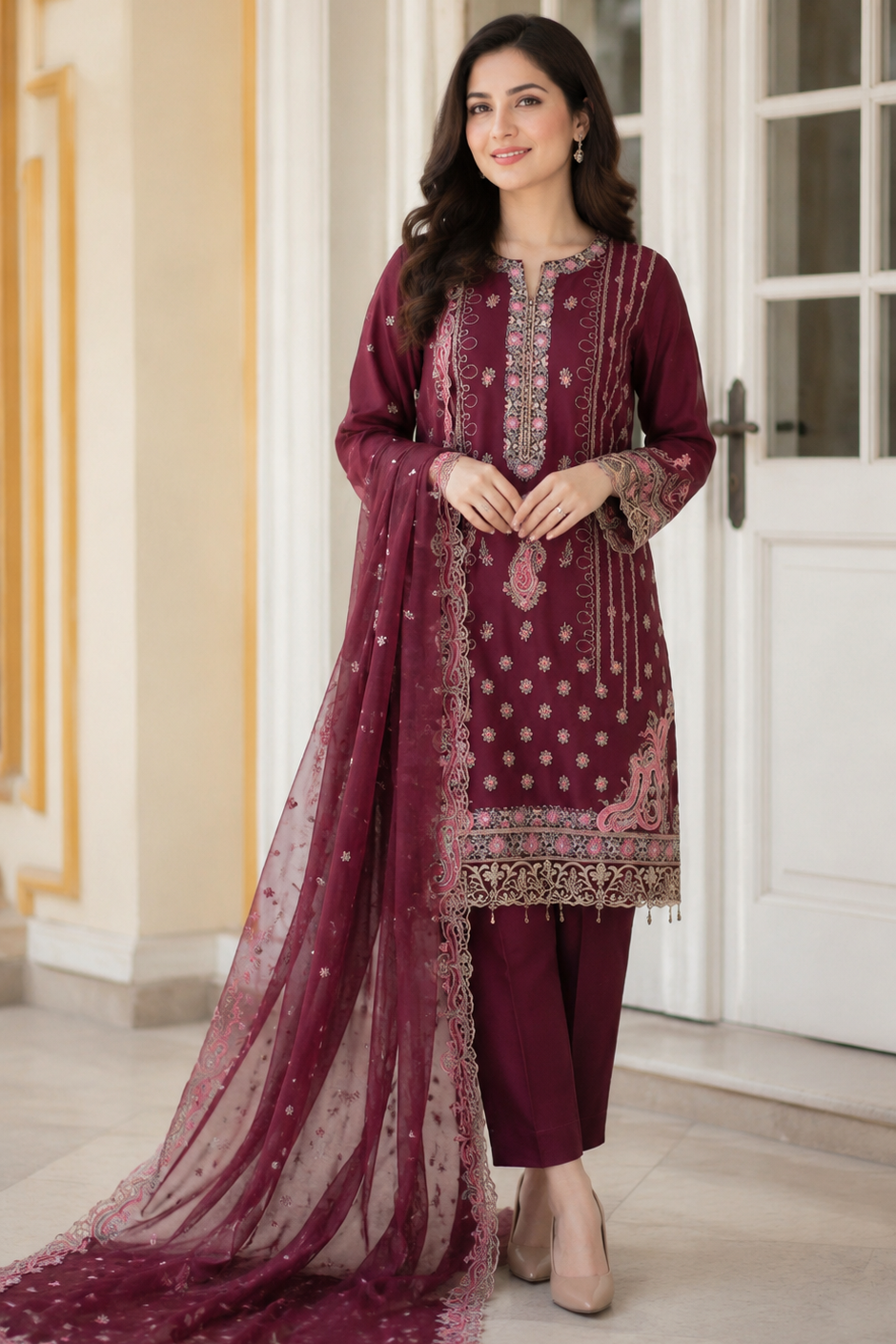 Shrenz Maroon Luxury Banadora Collection Replica