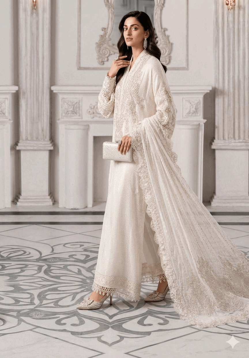 Alternative view of Maria B Cream Chiffon Formal Collection Replica