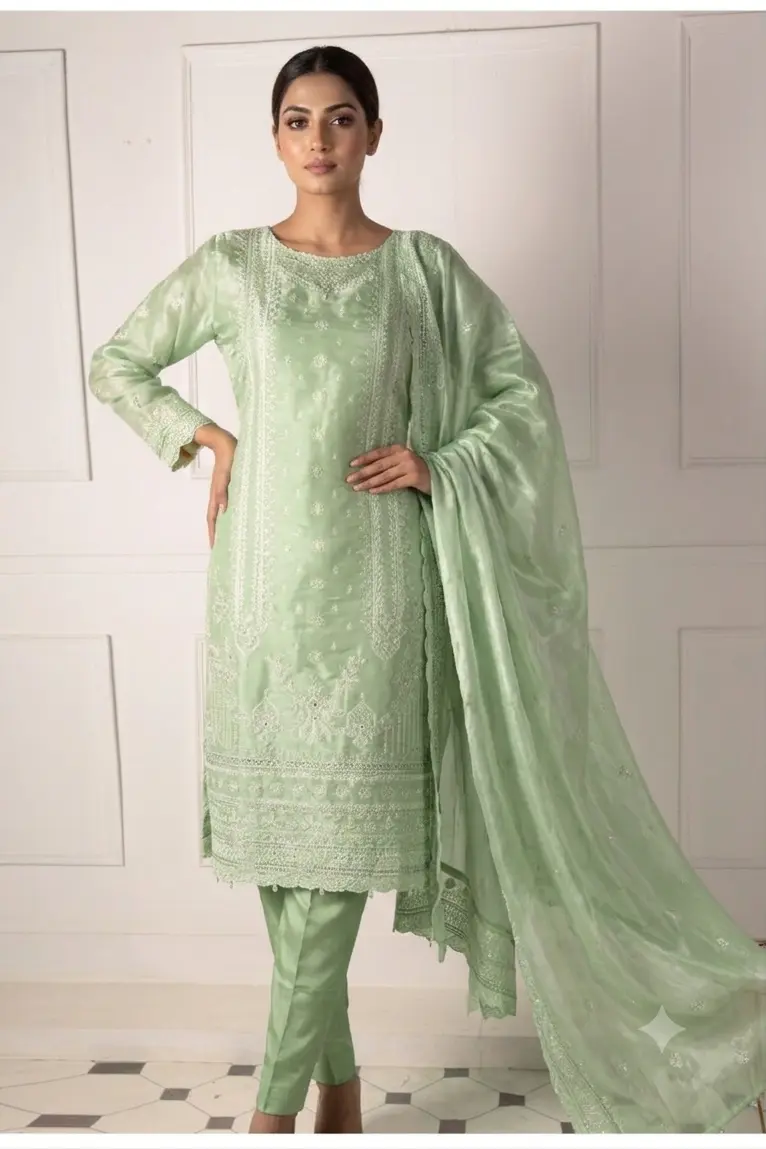 Shrenz Pistachio Sheesha Silk Formal Collection Replica