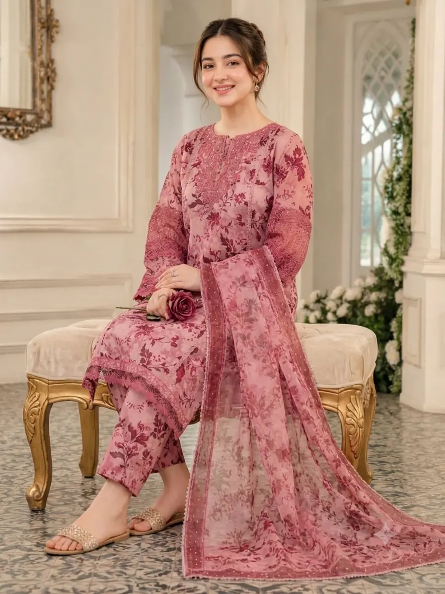 Shrenz 3 Piece Stitched Lawn Pret Collection - Image 3