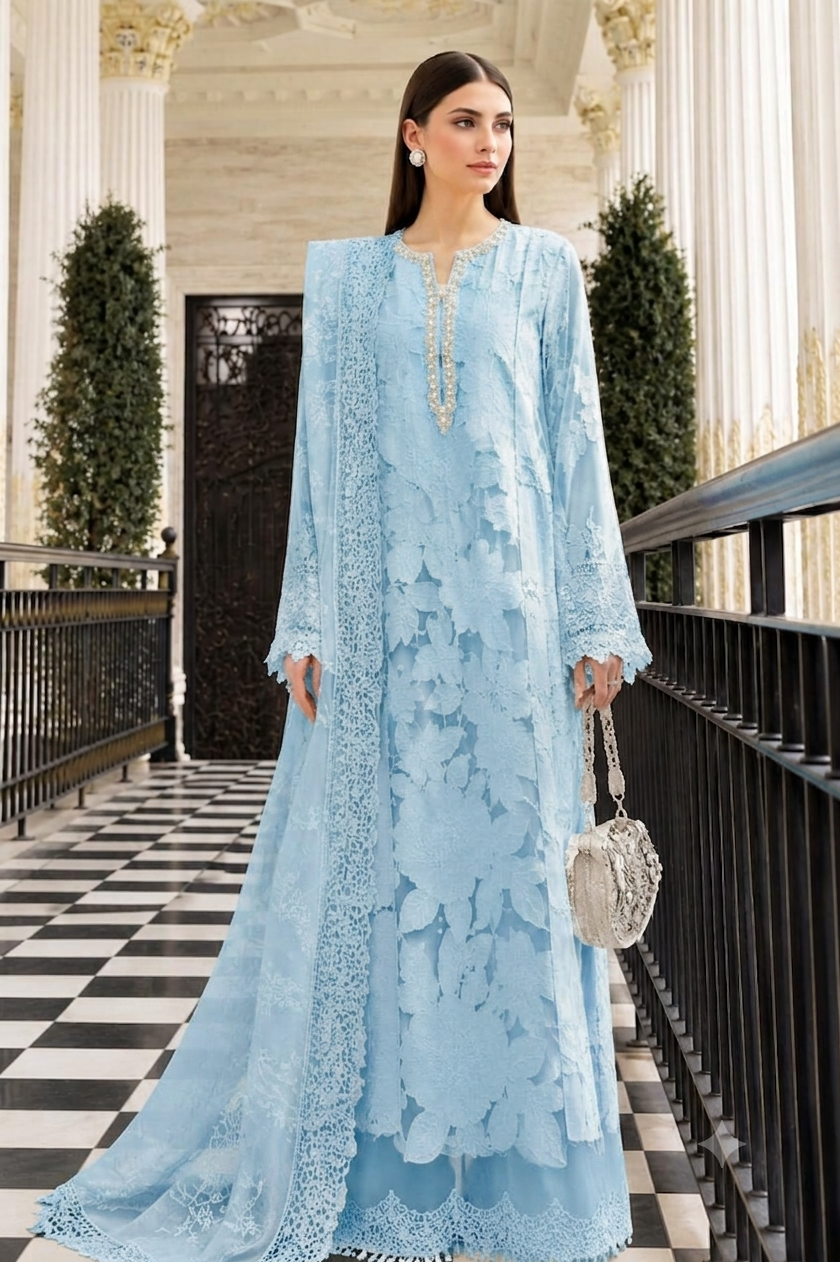Maria B Sky Blue Luxury Lawn Collection Replica