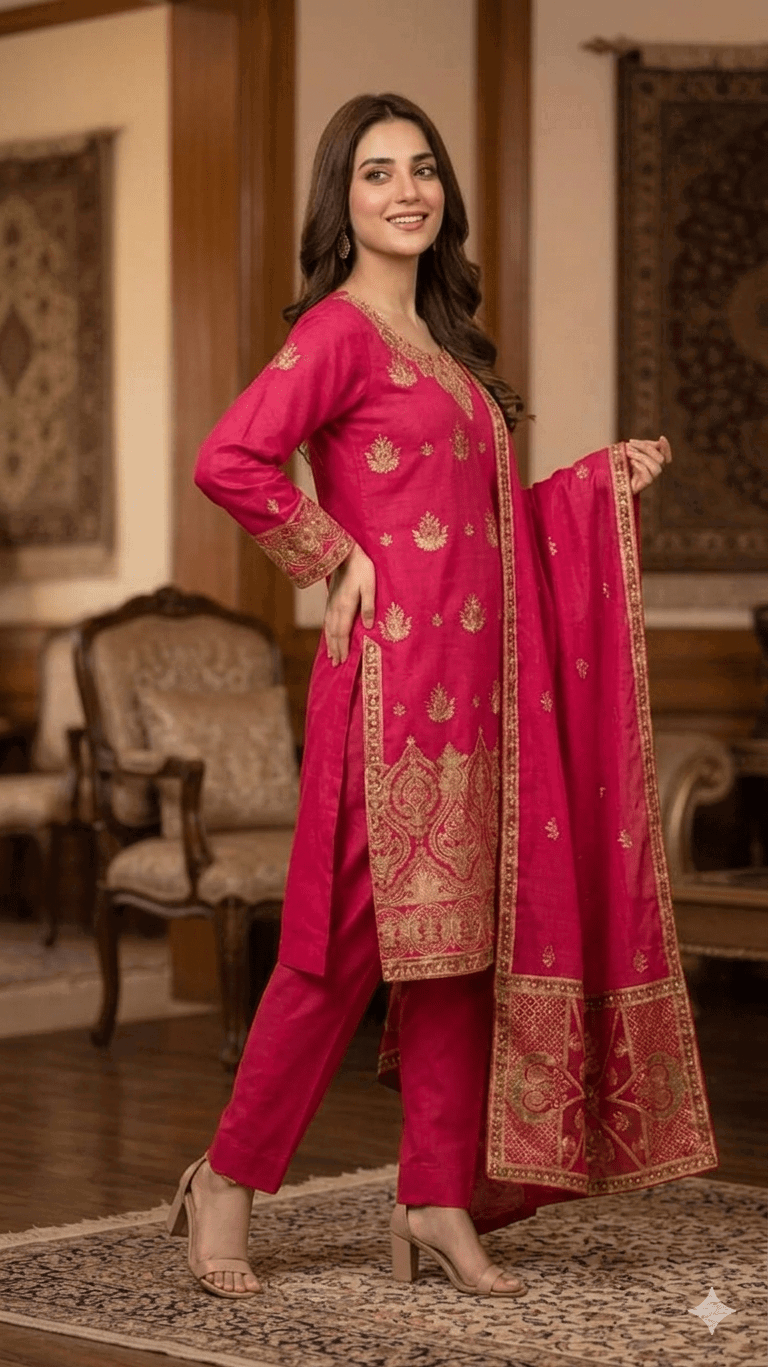 Alternative view of Shrenz shocking pink Luxury Lawn Collection Replica