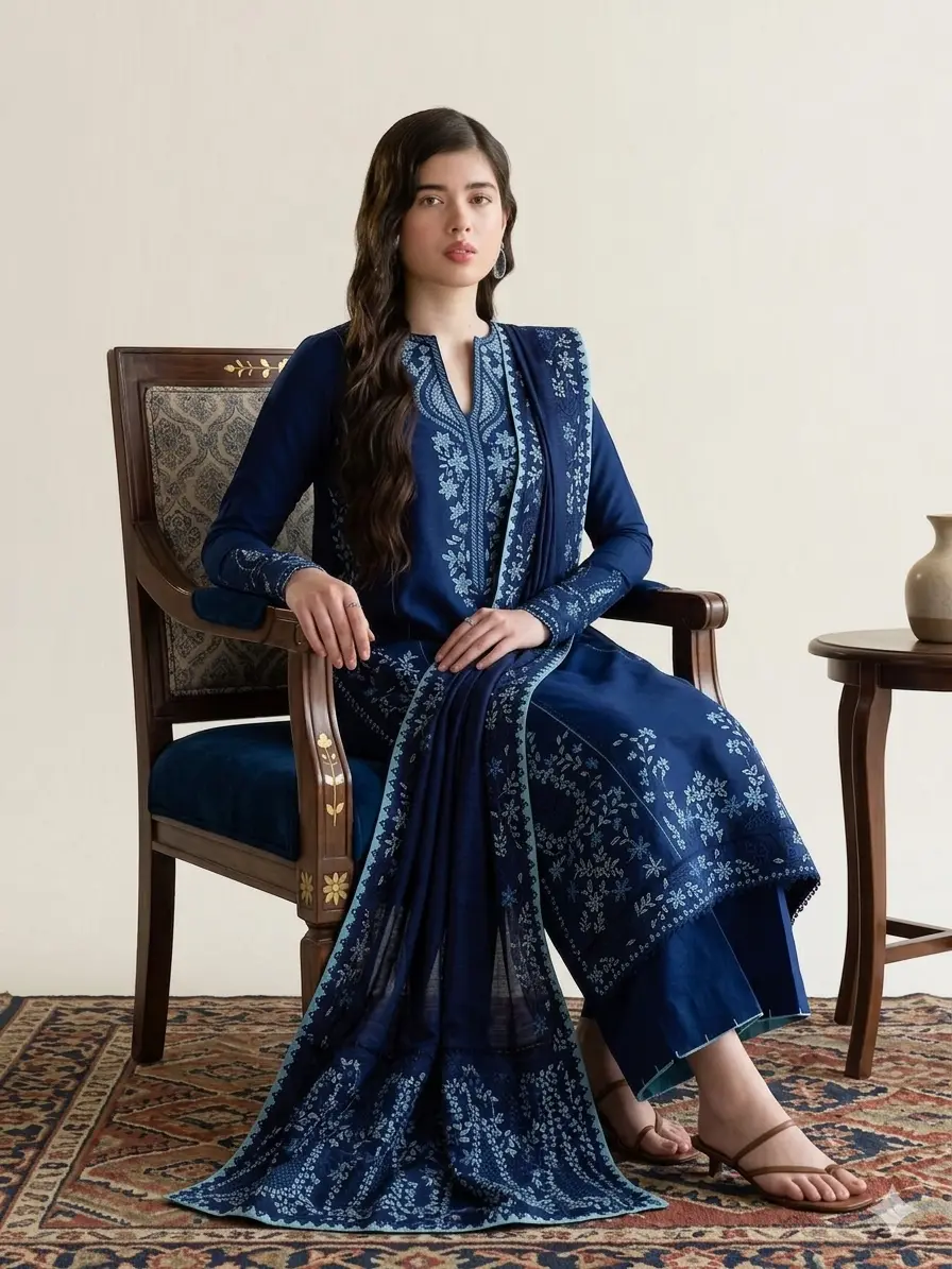 Pakeeza Zinc Blue Luxury Lawn Collection Replica - Image 3