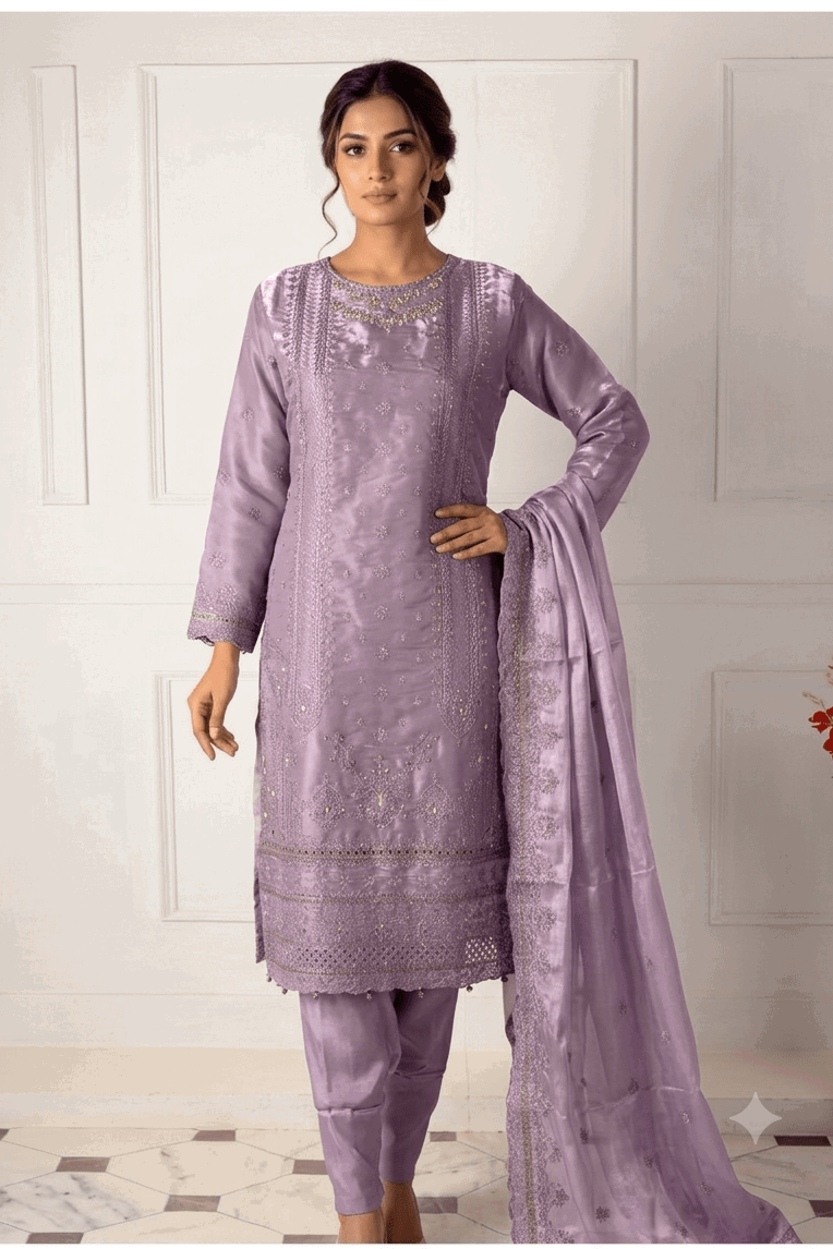 Shrenz Purple Sheesha Silk Formal Collection Replica