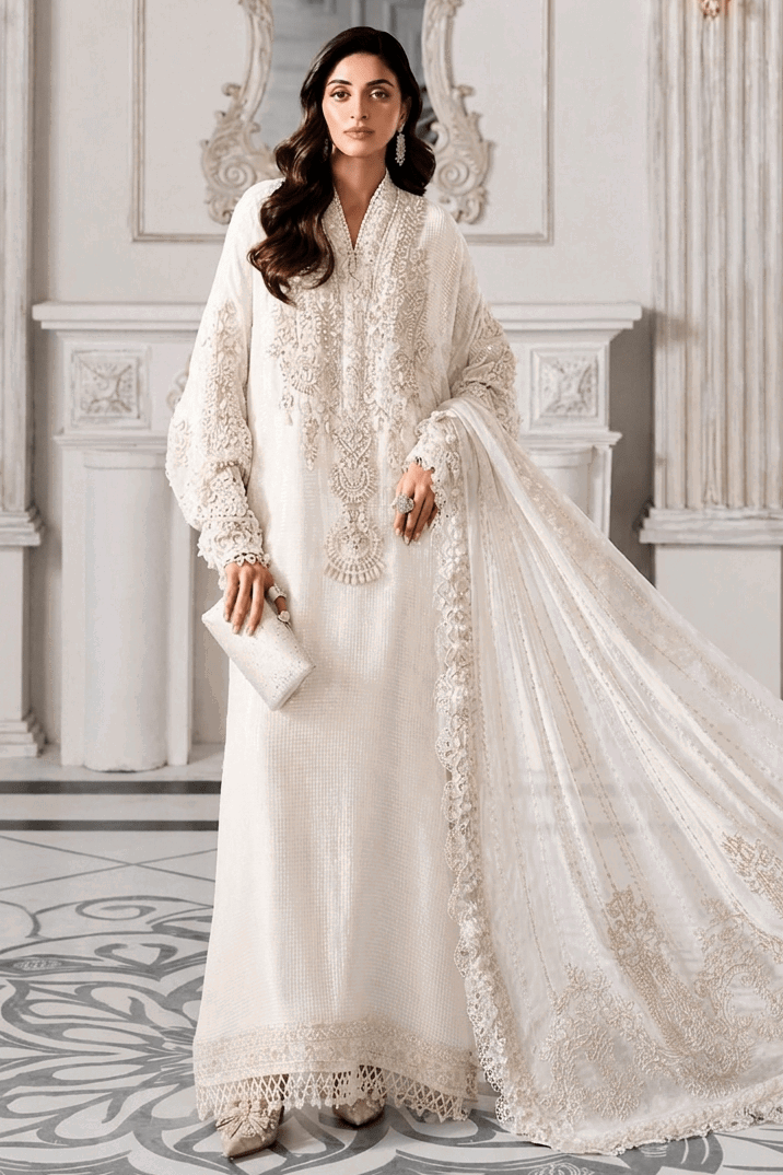 Maria B Cream Chiffon Formal Collection Replica