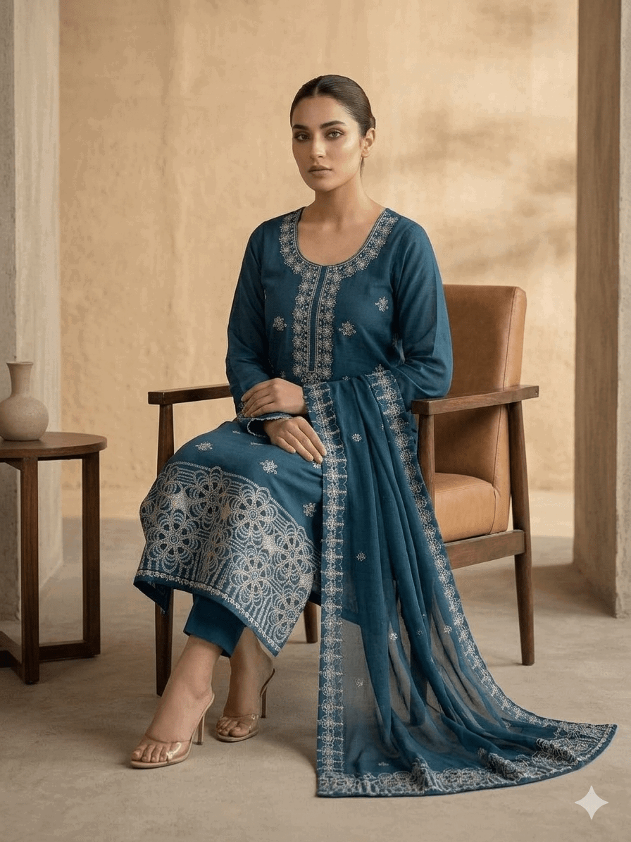 Alternative view of Shrenz Zinc Blue Luxury Lawn Collection Replica