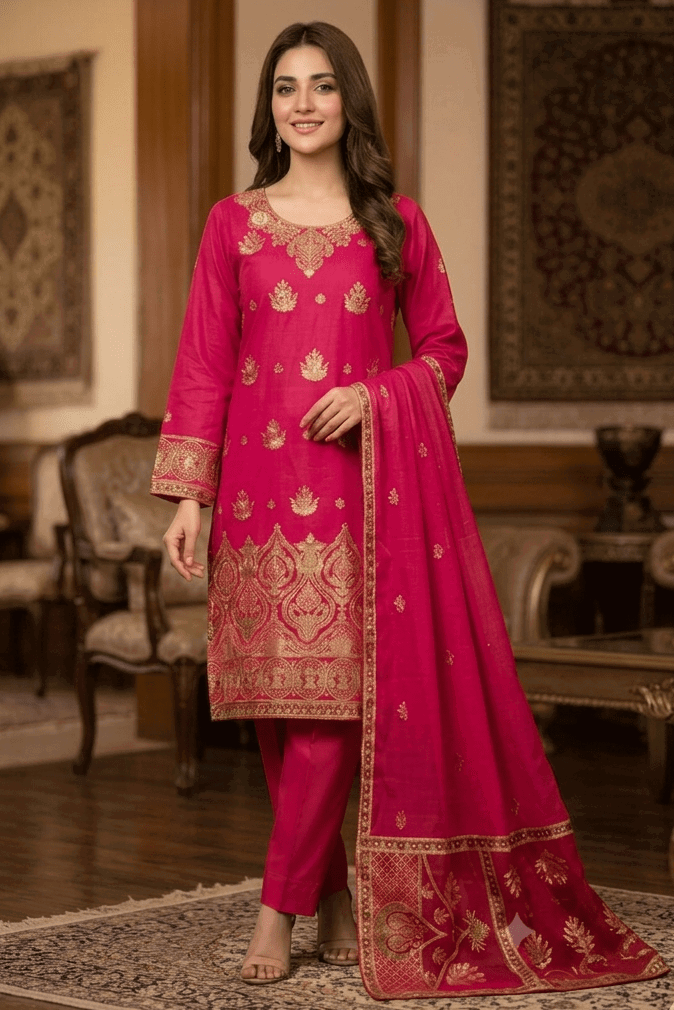 Shrenz shocking pink Luxury Lawn Collection Replica