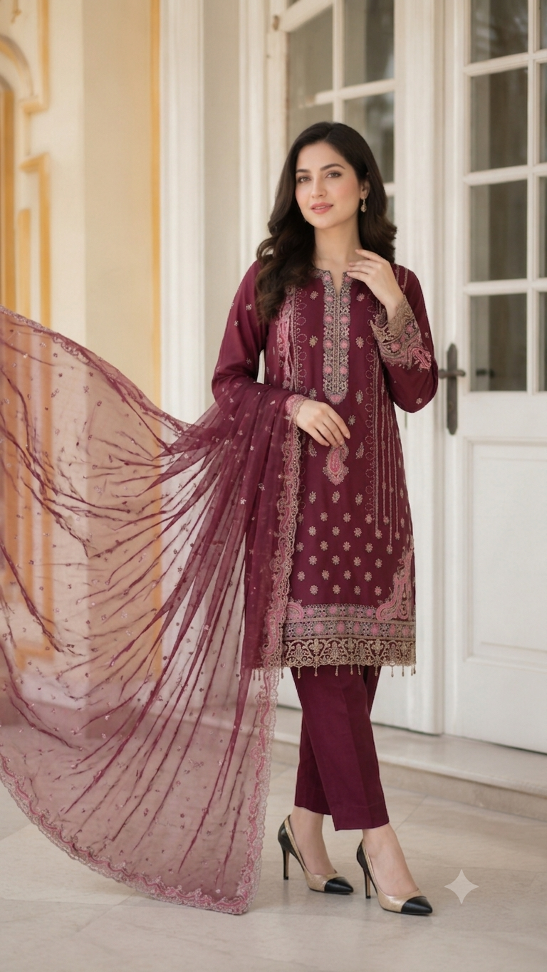 Alternative view of Shrenz Maroon Luxury Banadora Collection Replica