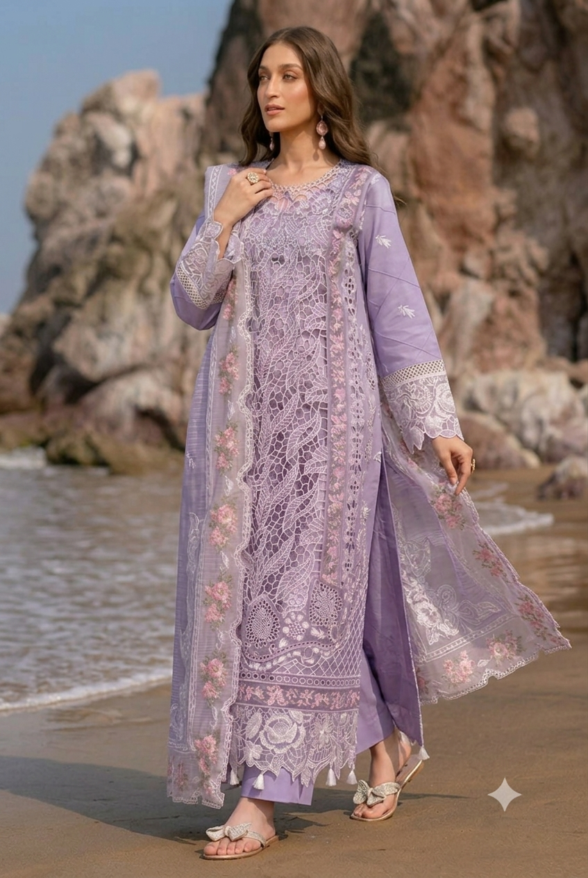Alternative view of Mahnur Mauve Luxury Lawn Collection Replica