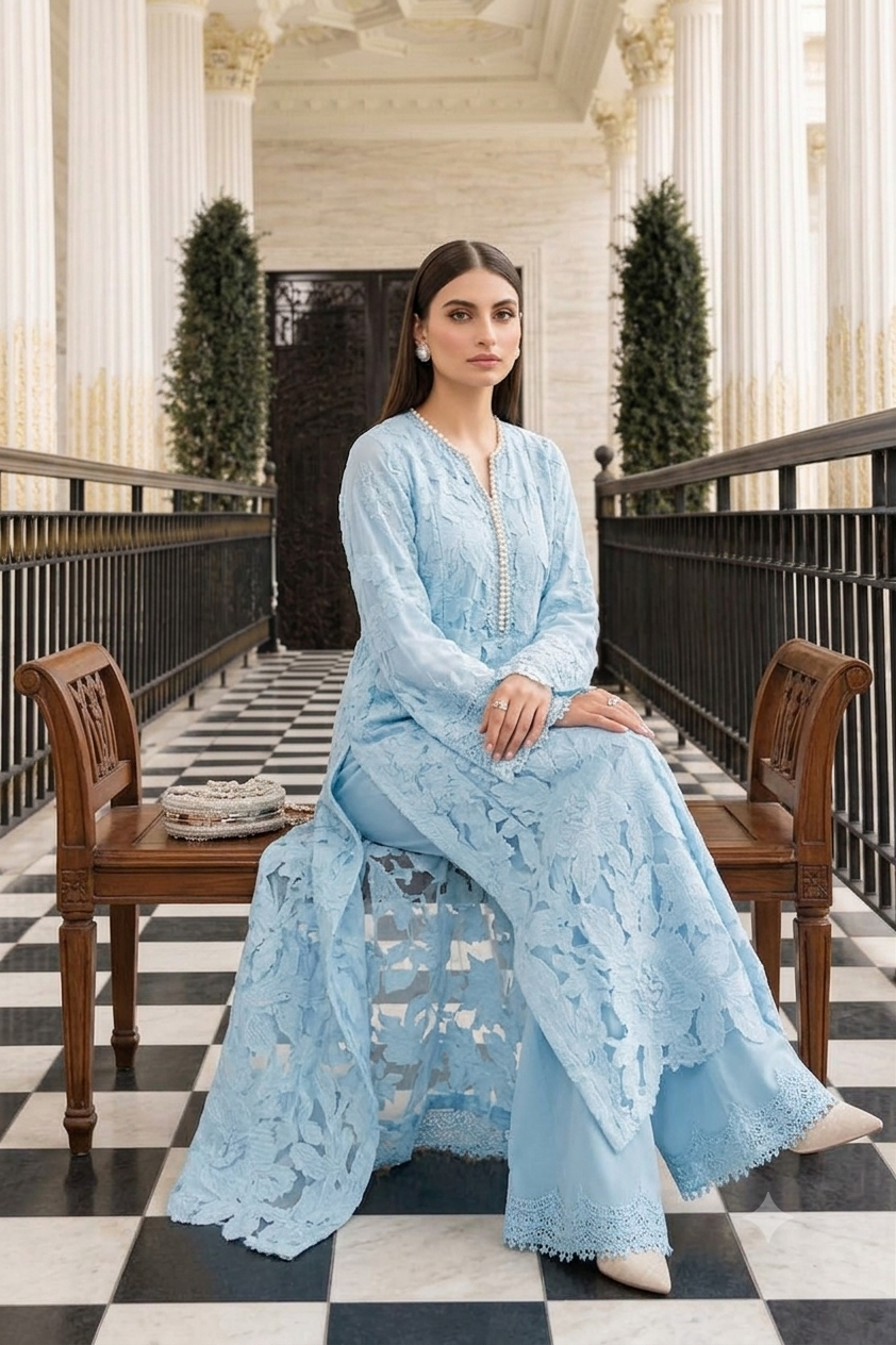 Maria B Sky Blue Luxury Lawn Collection Replica - Image 3