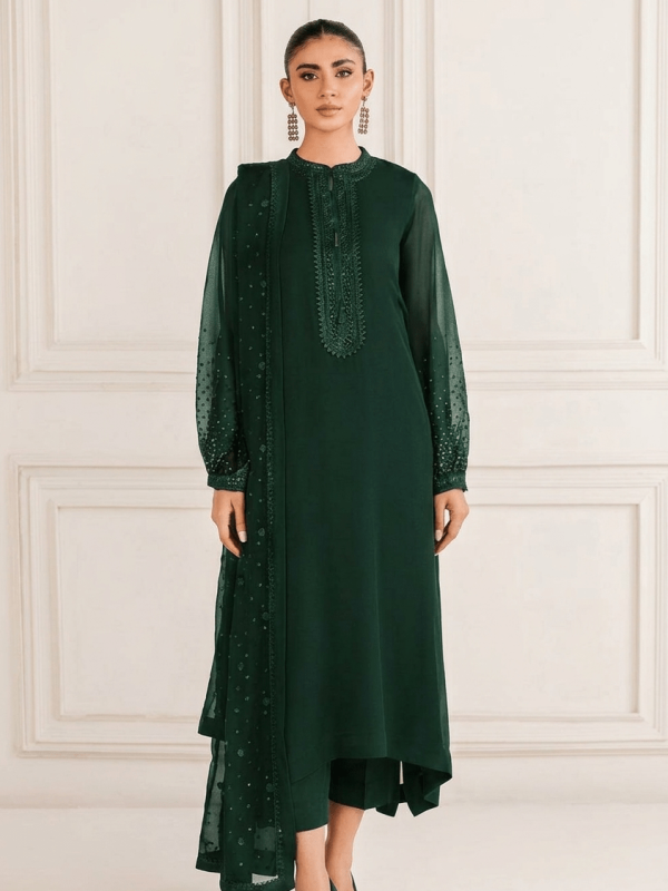 Baroque Bottle Green Chiffon Formal Collection Replica