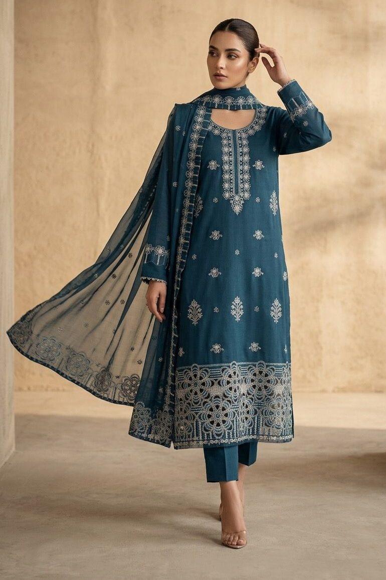 Shrenz Zinc Blue Luxury Lawn Collection Replica