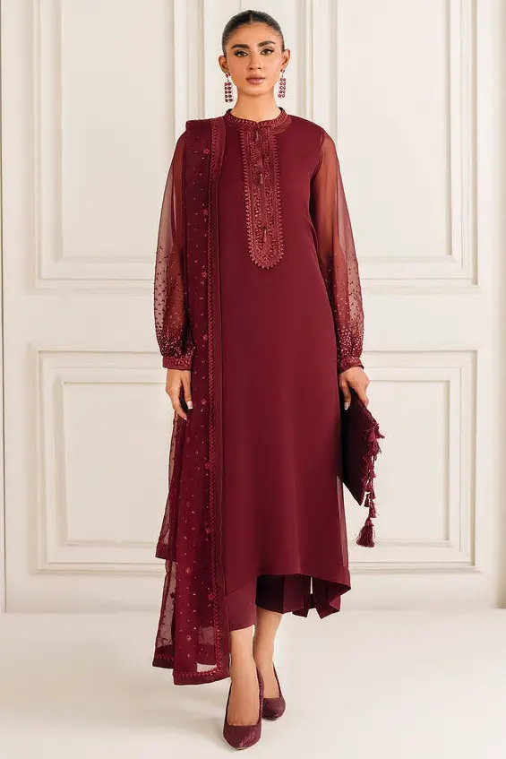 Baroque Maroon Chiffon Formal Collection Replica