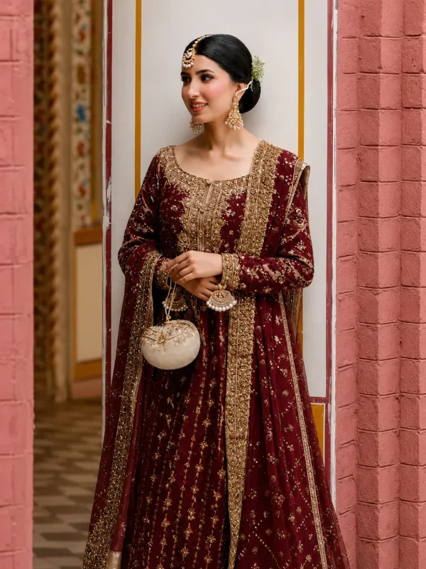 Haris Shakeel Maroon Raw silk Formal Collection Replica