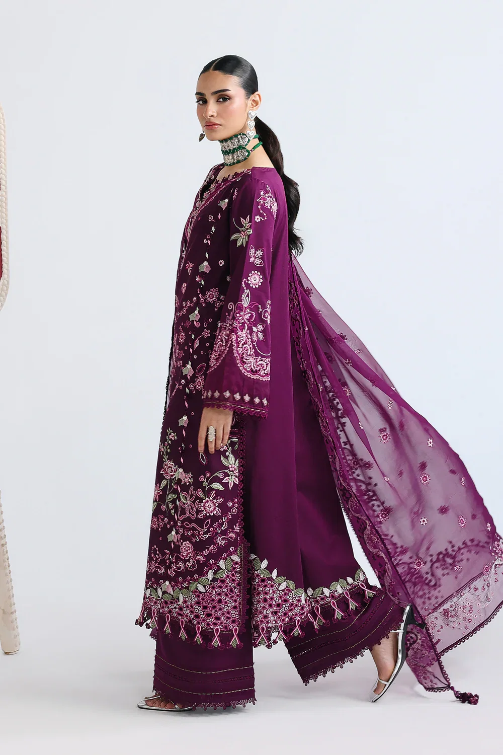 Alternative view of Qalamkar Burgundy Luxury Lawn Collection Replica