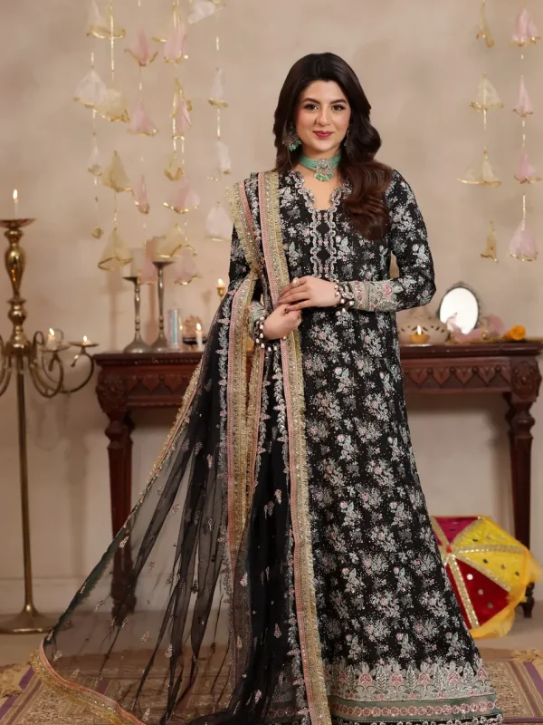 Aneela's Black Raw Silk Collection Replica
