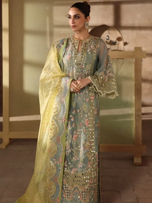 Crimson Greenish Grey Organza Formal Collection Replica