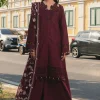 Afrozeh Maroon Luxury Lawn Collection Replica