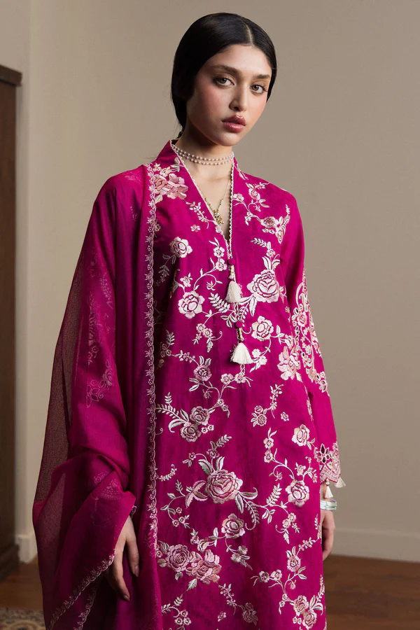 Zara Shahjahan Shocking Pink Luxury Lawn Collection Replica - Image 2