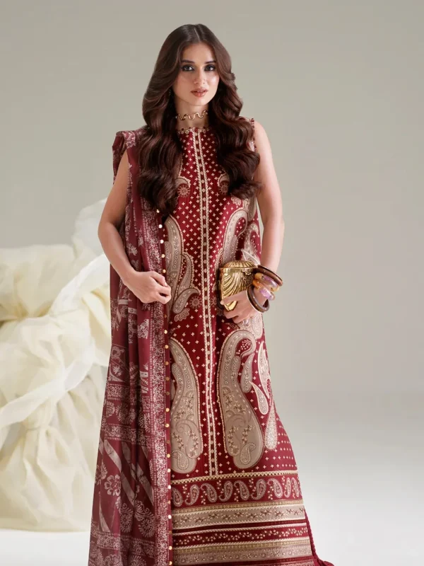 Bin Ilyas Red Luxury Lawn Collection Replica
