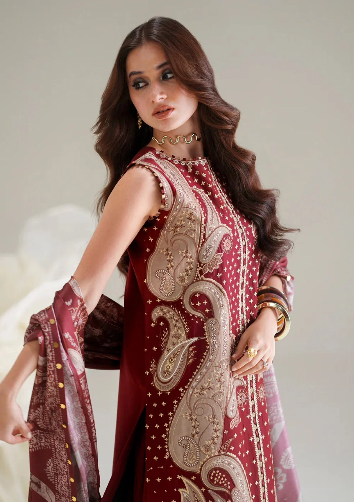Bin Ilyas Red Luxury Lawn Collection Replica - Image 3
