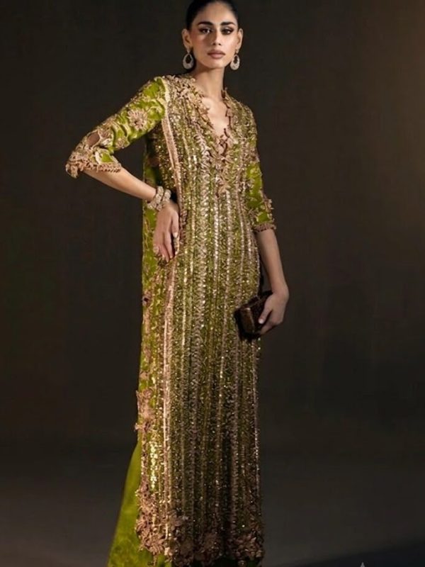 Sana Safinaz Parrot Green Formal Collection Indian Raw Silk Replica