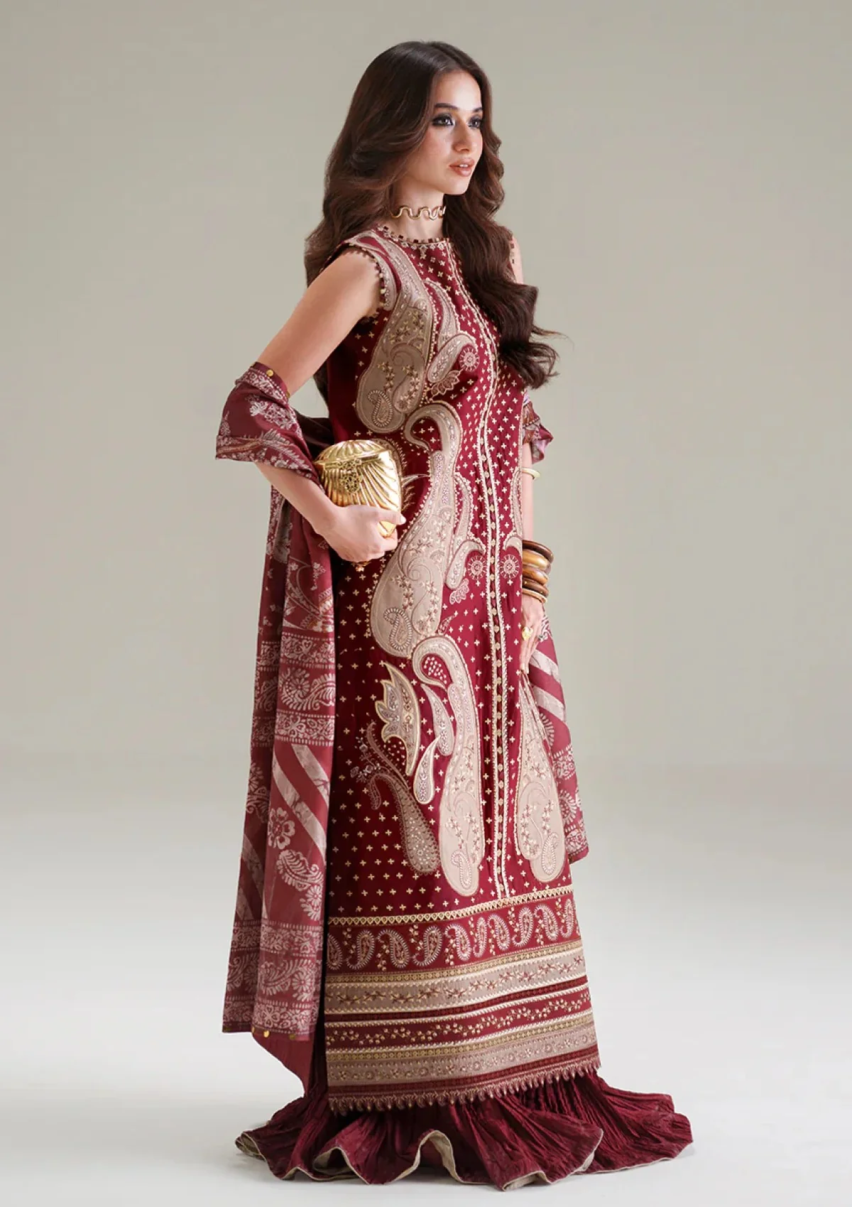Bin Ilyas Red Luxury Lawn Collection Replica - Image 2