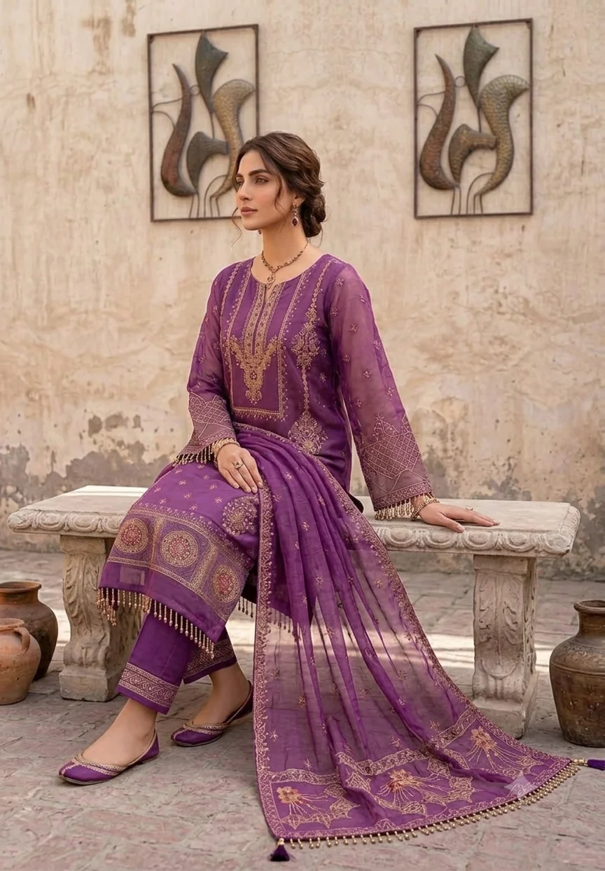 Shrenz Burgundy Sheesha Silk Formal Collection Replica - Image 3