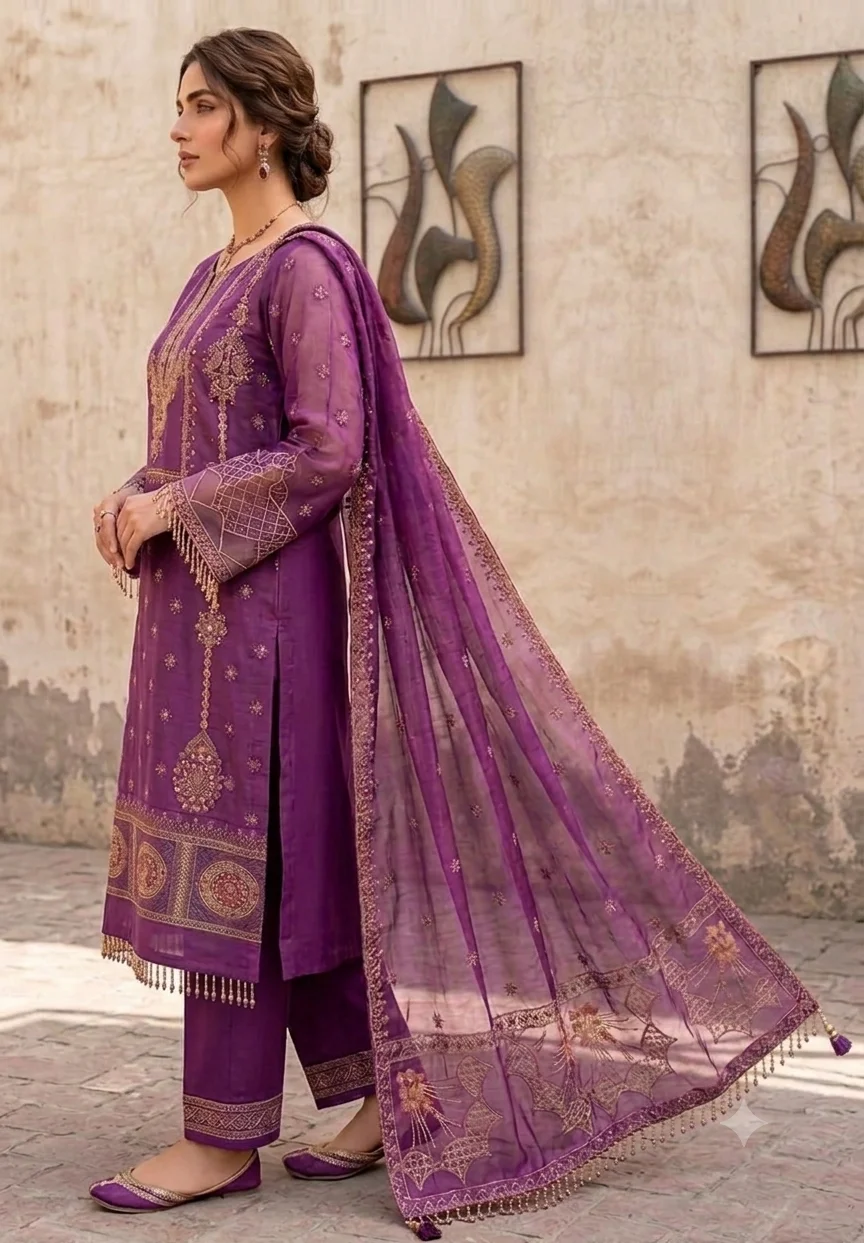 Shrenz Burgundy Sheesha Silk Formal Collection Replica - Image 2