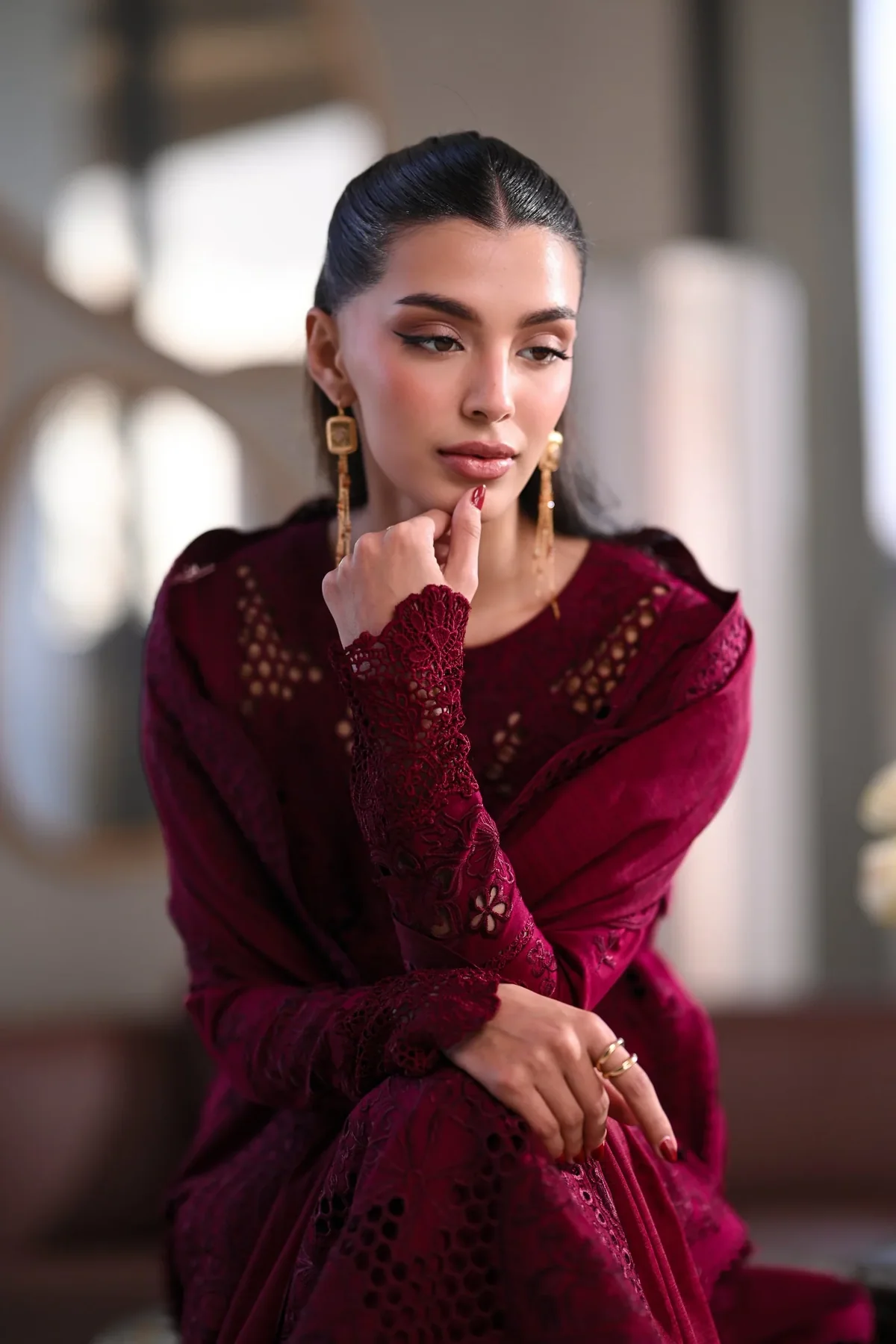 Zaib Maroon Luxury Lawn Collection Replica - Image 3