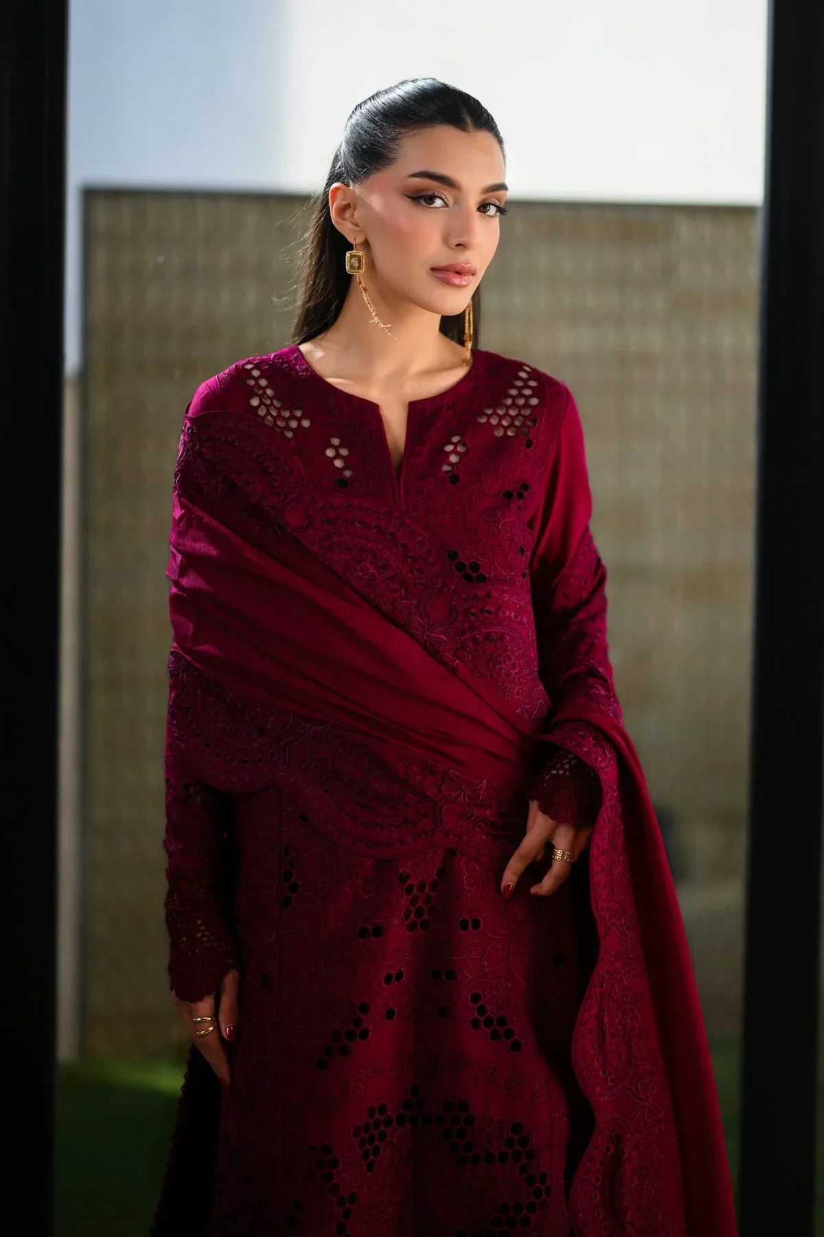 Zaib Maroon Luxury Lawn Collection Replica - Image 2
