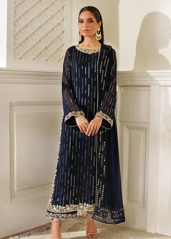 Iznik Navy Blue Chiffon Collection Replica