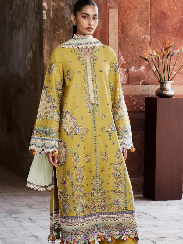 Hussain Rehar Yellow Luxury Lawn Collection Replica