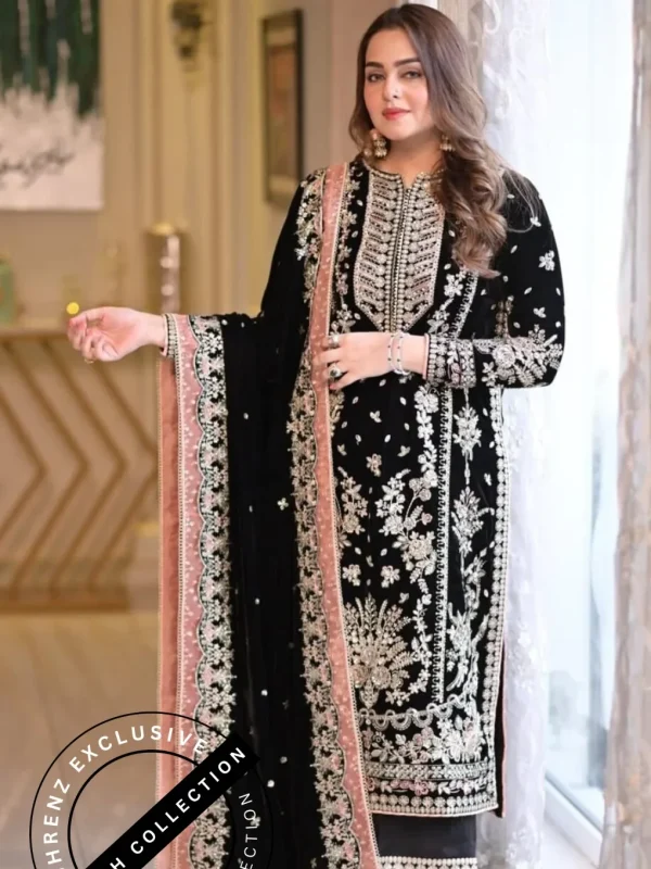 Shrenz 3 Piece Stitched Velvet Pret Collection