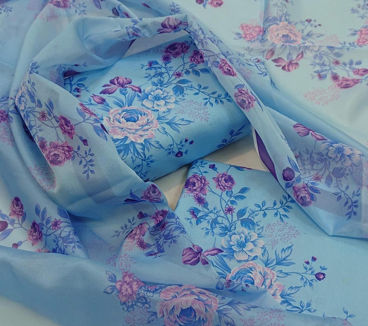 Shrenz Sky Blue Swiss Lawn Collection Replica - Image 2