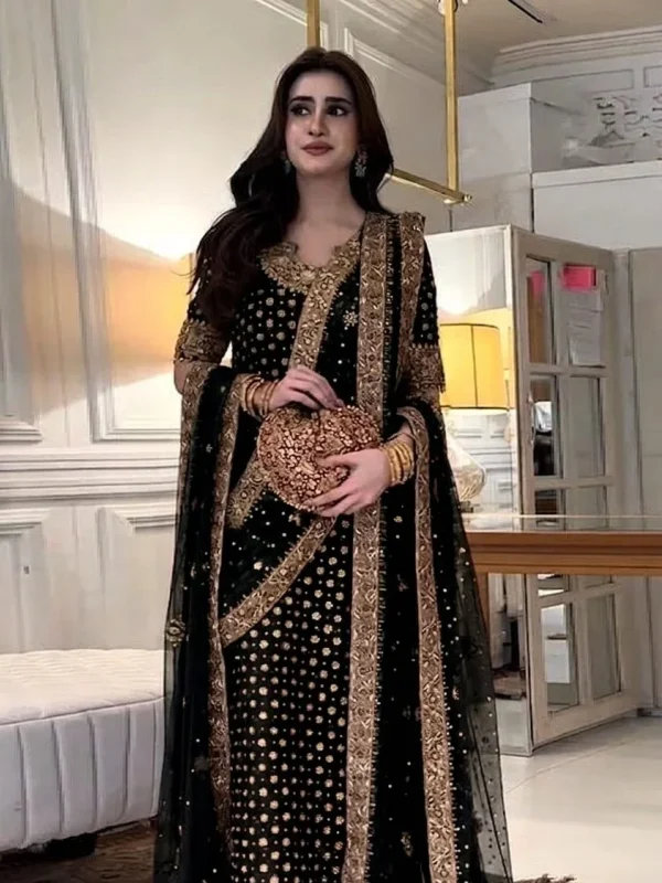 Haris Shakeel Black Bridal Collection Chiffon Replica