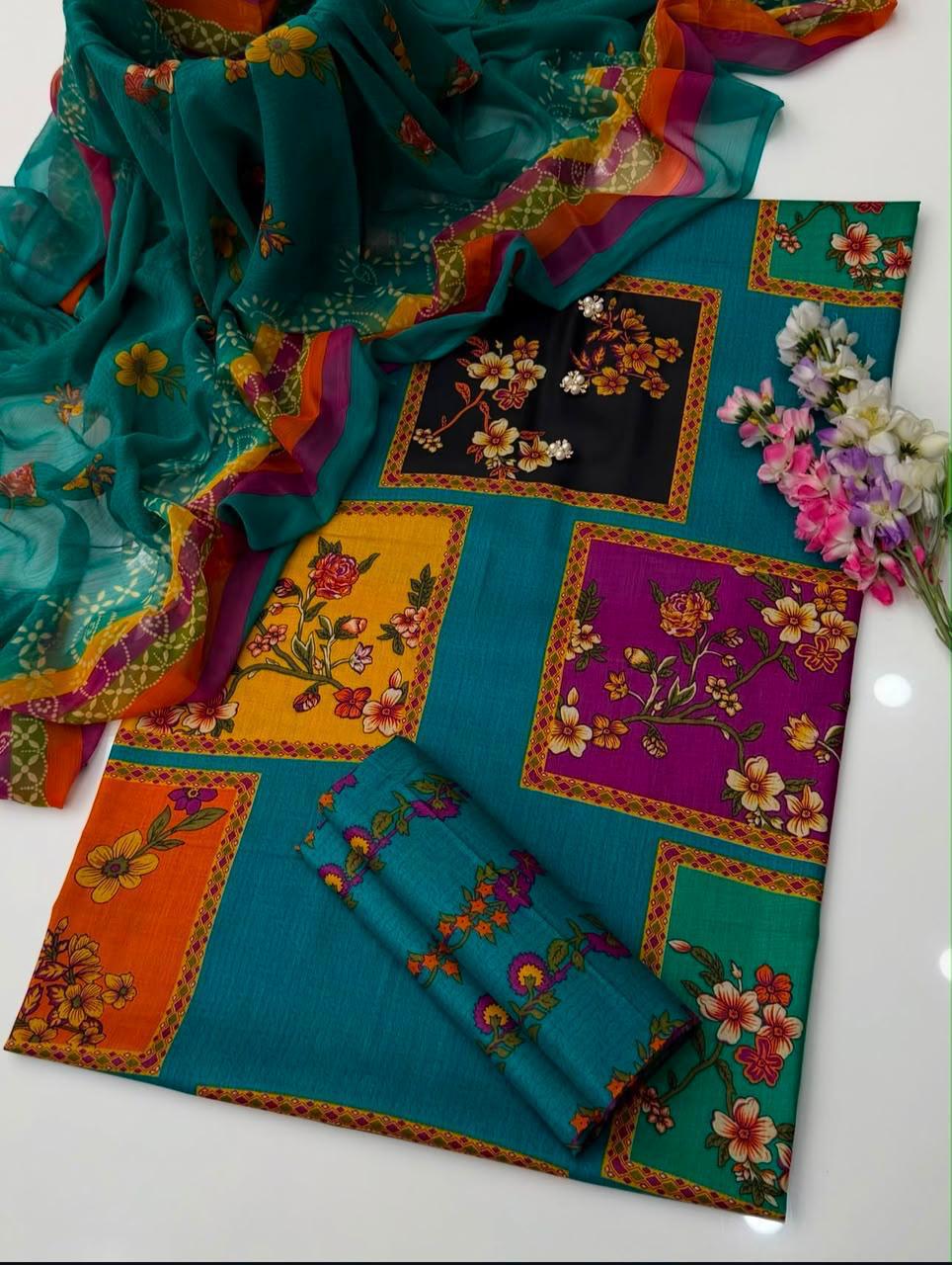 Shrenz Green Swiss Lawn Collection Replica - Image 2
