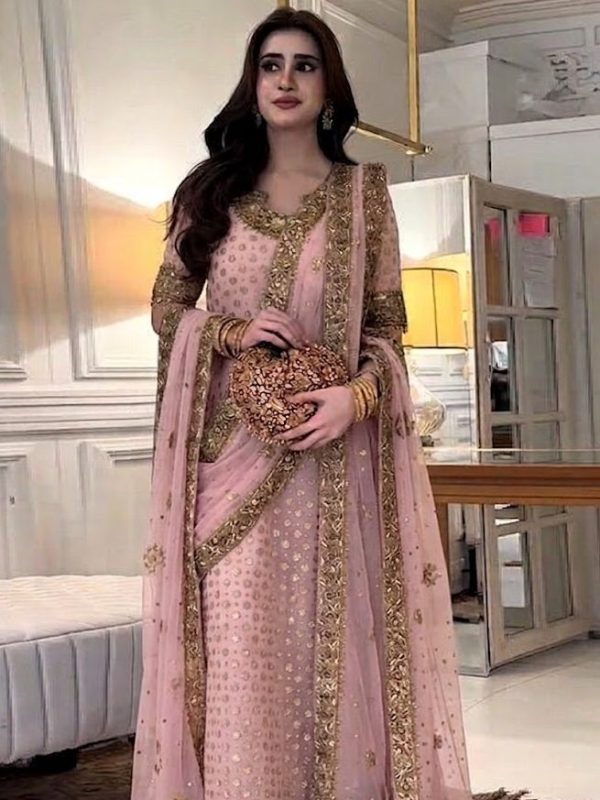 Haris Shakeel Pink Bridal Collection Chiffon Replica