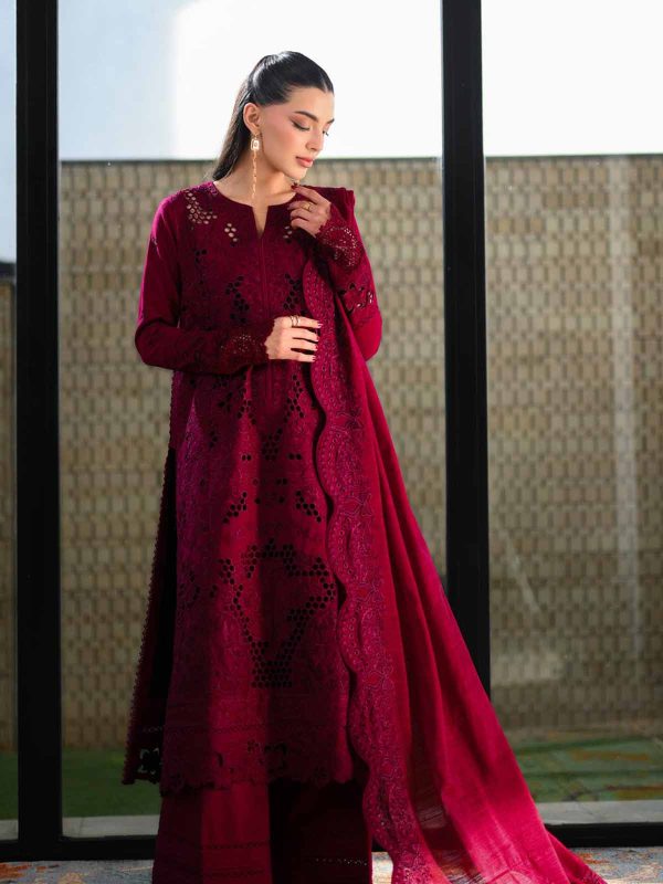 Zaib Maroon Luxury Lawn Collection Replica