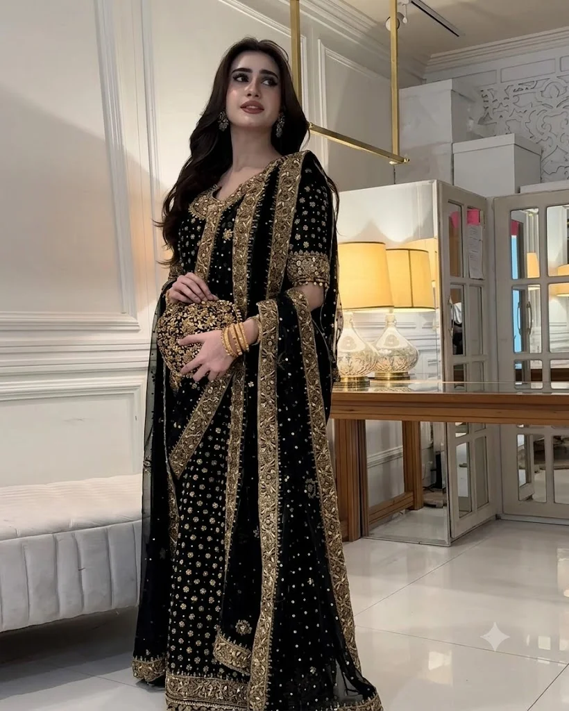 Haris Shakeel Black Bridal Collection Chiffon Replica - Image 2