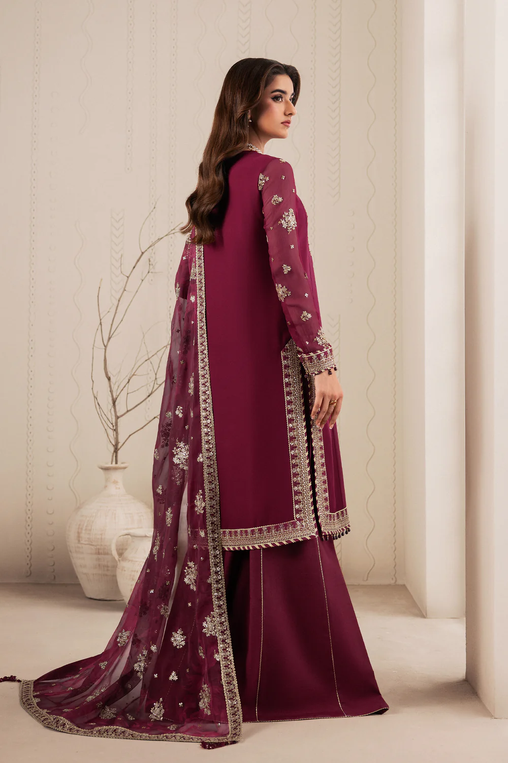 Zarif Maroon Chiffon Formal Collection Replica - Image 2