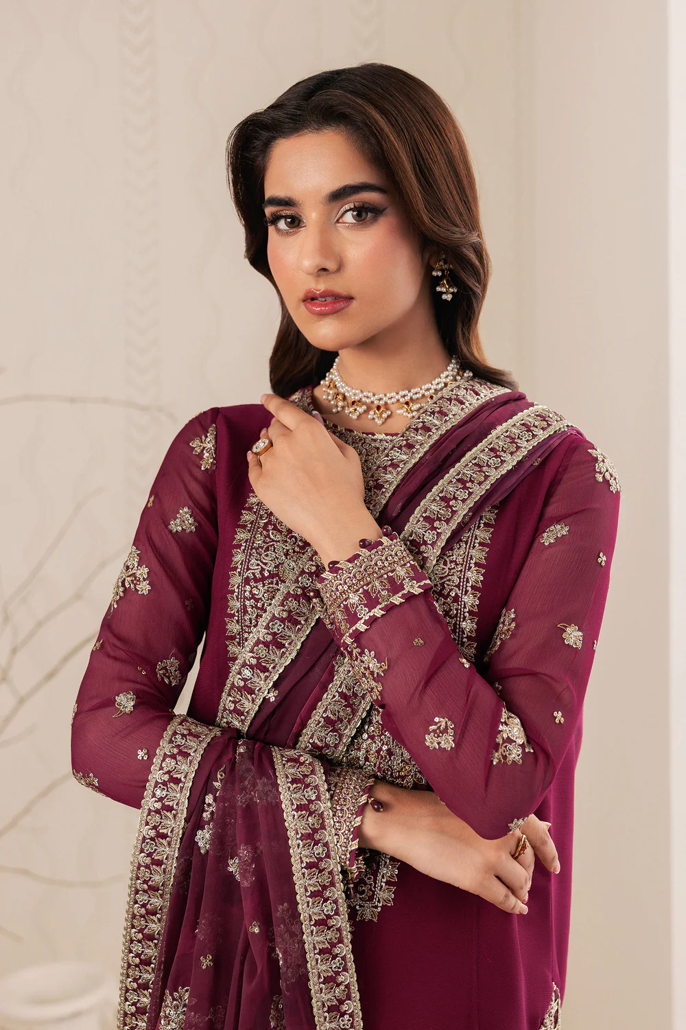 Zarif Maroon Chiffon Formal Collection Replica - Image 5