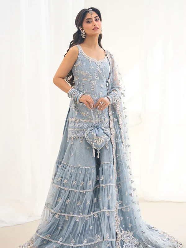Faiza Saqlain Ice Blue Net Bridal Collection Replica